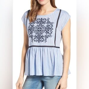 Blue Embroidered Top Size L